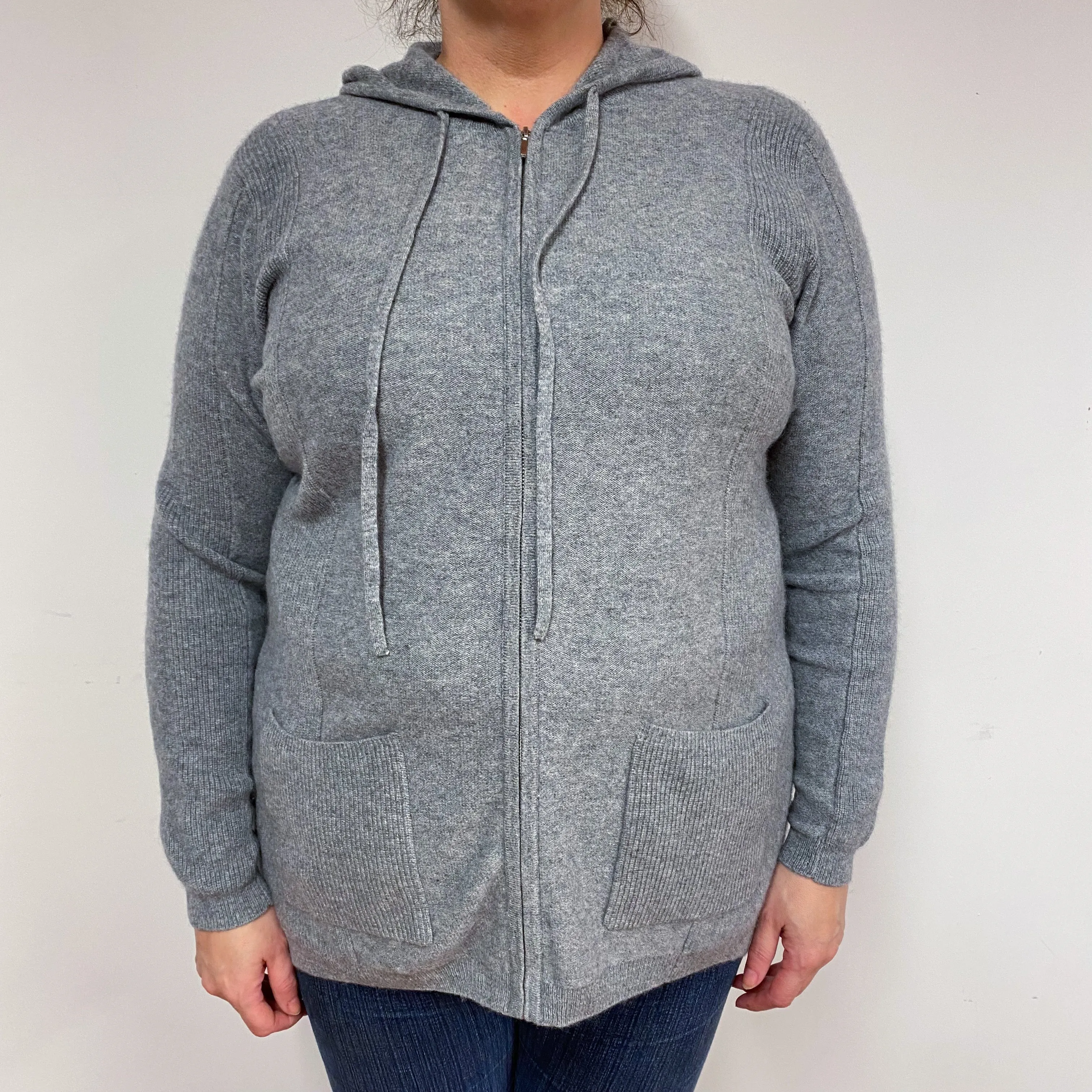 Steel Grey Cashmere Hoodie Jumper Extra Large