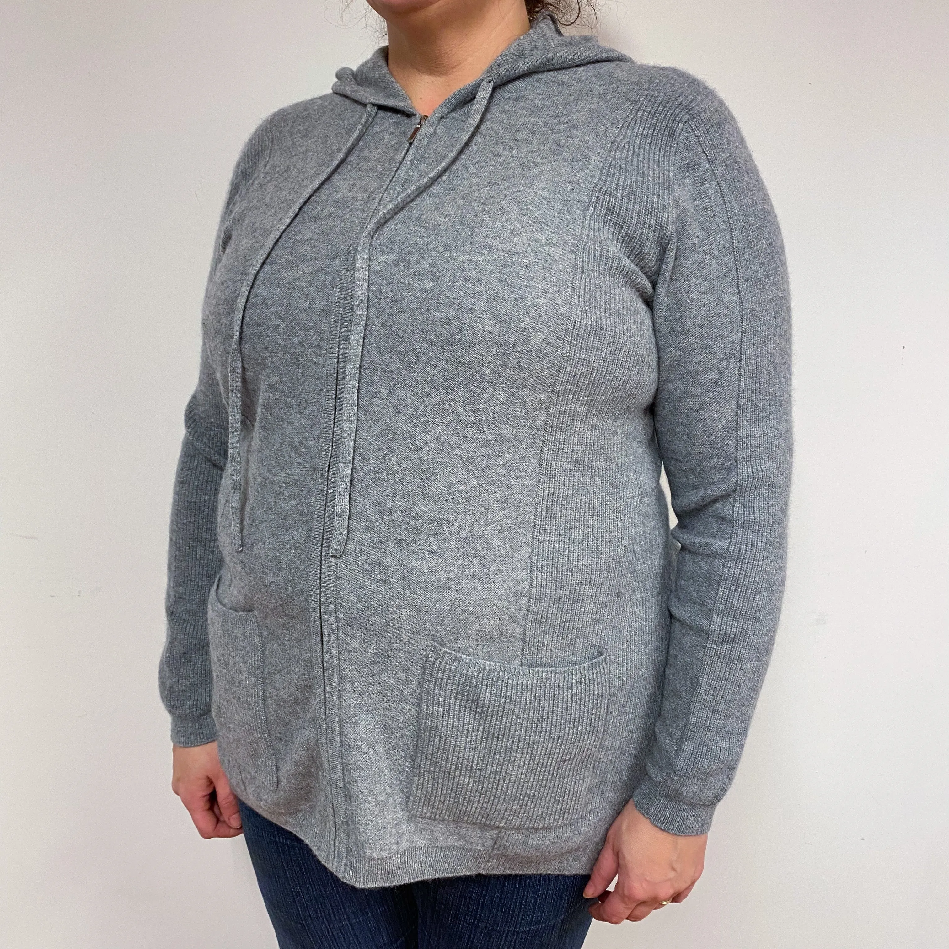 Steel Grey Cashmere Hoodie Jumper Extra Large